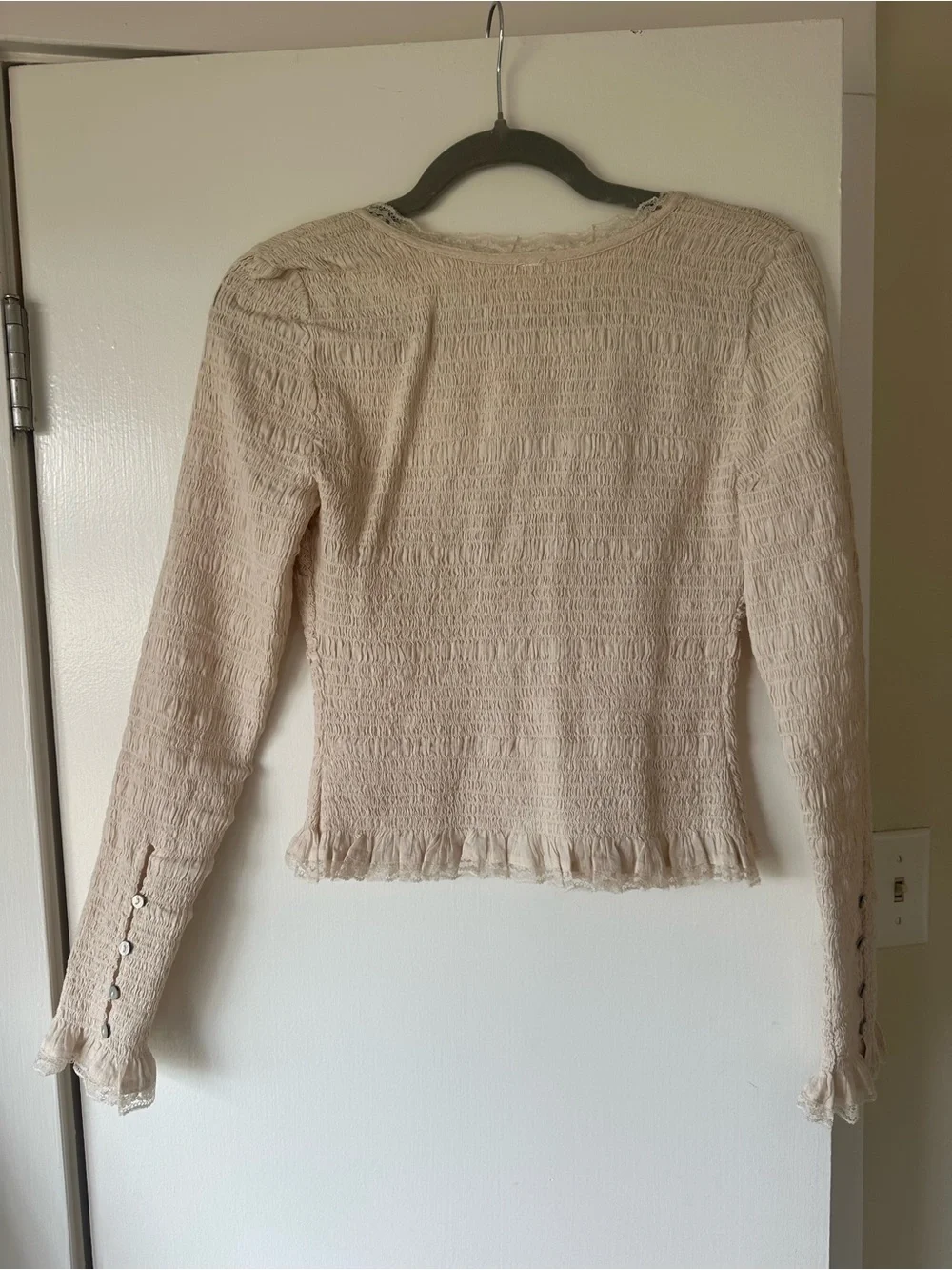 Free People Elliot Smocked V-Neck Top in FP Tea (Cream)